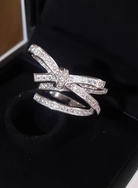 纯银镀18k铂金小香风蝴蝶结戒指