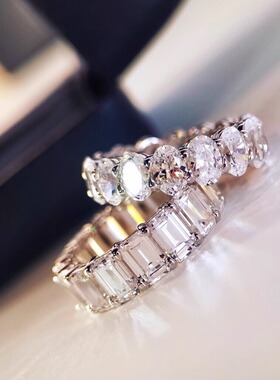 HW蛋形方形50分高碳钻戒指女925纯银小众设计食指叠戴轻奢高级感