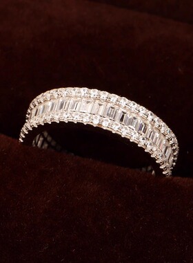 925纯银情侣T方糖满排高碳钻戒指