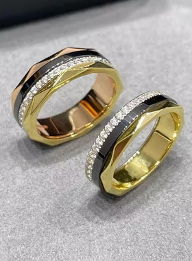 Gf家三层菱角形陶瓷镶钻情侣对戒