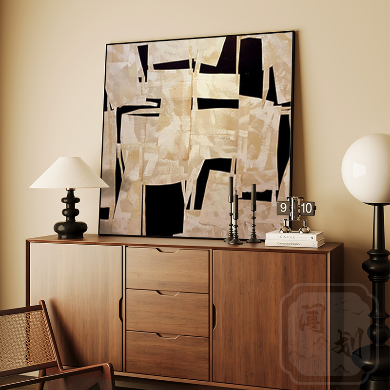 侘寂中古风挂画客餐厅方形装饰画卧室床头背景壁画玄关柜艺术摆画图片