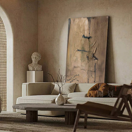 宋氏美学中式挂画中古风装饰画客厅玄关背景墙侘寂风肌理油画壁画