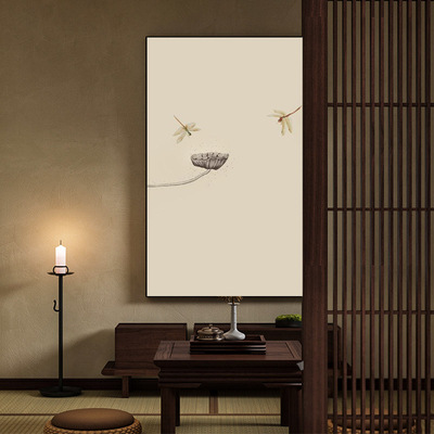 新中式客厅装饰画蜻蜓图画中古风沙发背景墙挂画侘寂禅意玄关壁画