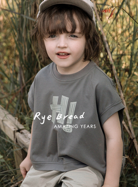 ryebread/黑面包童装 韩系字母印花男小童圆领短袖T恤ZS4夏