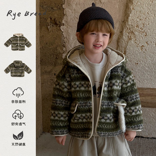 ryebread/黑面包童装 韩系男小童条纹休闲舒适保暖连帽棉外套 5冬