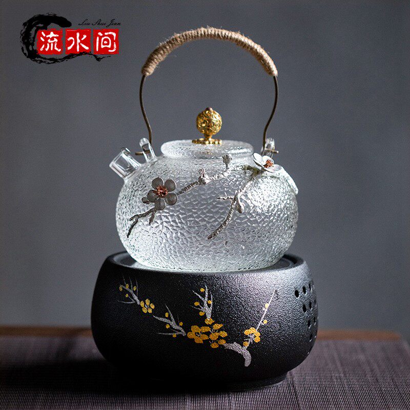 日式锤纹耐热玻璃提梁壶电陶炉泡炉养生壶高档茶壶花茶壶家用煮茶