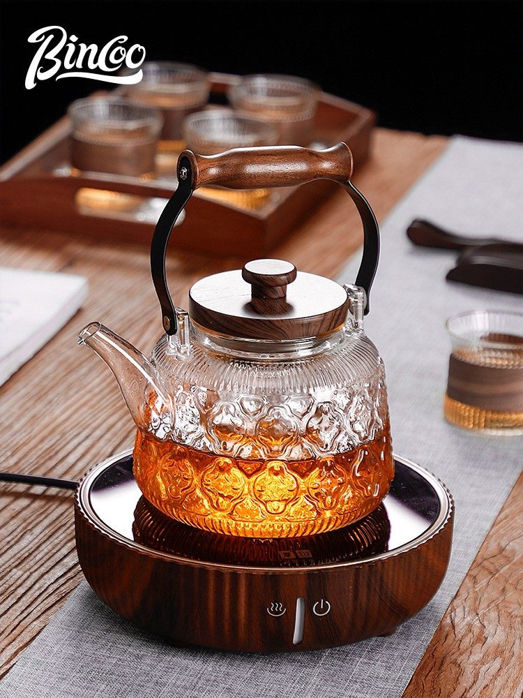 Bincoo胡桃木电陶炉家用小型煮茶壶功夫茶具器玻璃烧水壶蒸煮茶