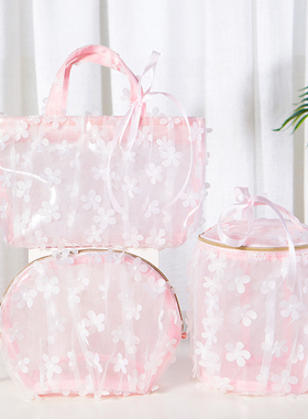 日系收纳化妆包透明防水便携大容量2026新款粉色收纳旅行洗漱包