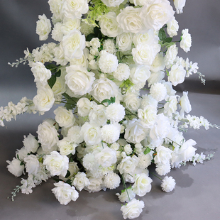 饰花排订婚宴橱窗摄影绢花 婚庆牛角门白绿仿真花艺拱门排花婚礼装