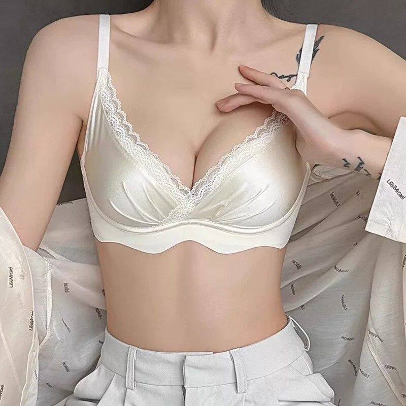 缎面内衣女小胸聚拢无钢圈调整型收副乳性感蕾丝防外扩文胸罩2026