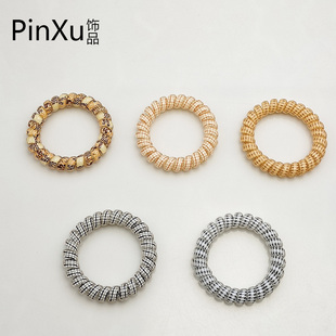 品旭咖色系豹纹电话线发圈女高弹力简约千鸟格橡皮筋头绳马尾头饰