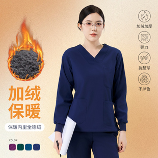加绒洗手衣女长袖冬季加厚宠物牙科口腔医院工作服男刷手衣手术衣