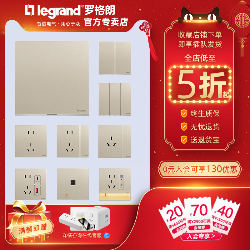 罗格朗10A二三插暗装86型墙壁USB
