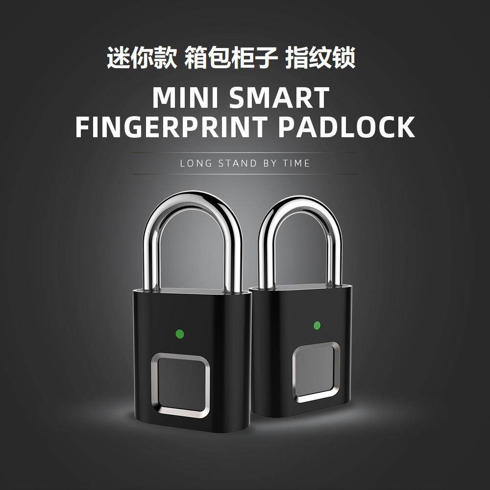 L34智能指纹挂锁迷你箱包小挂锁抽屉柜子小锁头指纹密码开锁 礼品