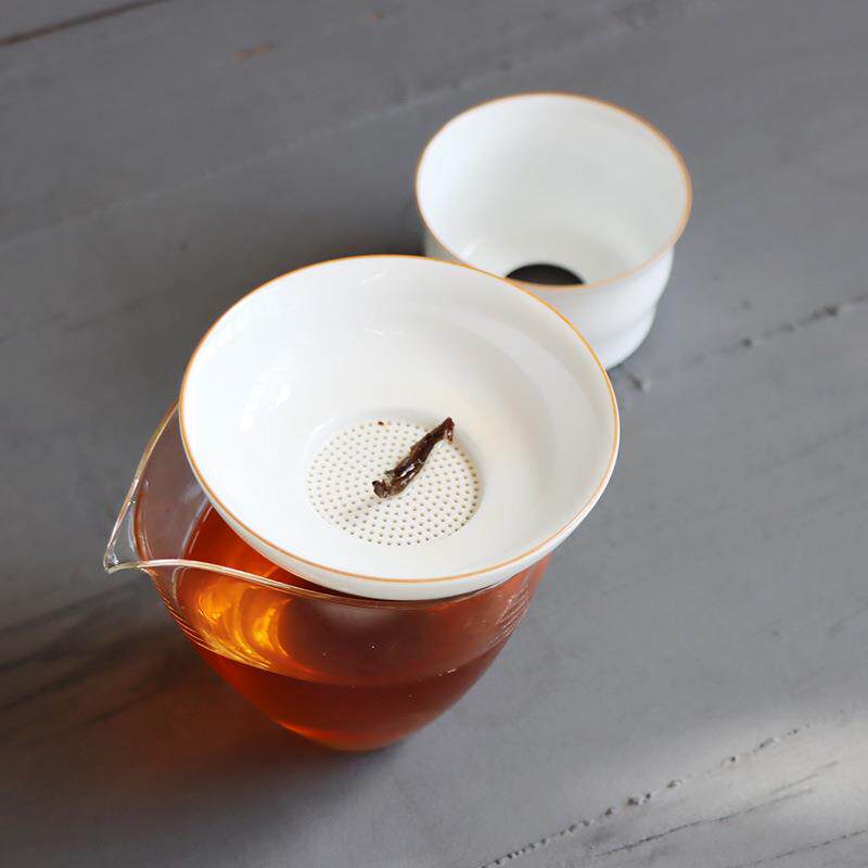 青瓷白瓷茶漏茶叶过滤器陶瓷滤网影青简约带底座陶瓷功夫茶具配件
