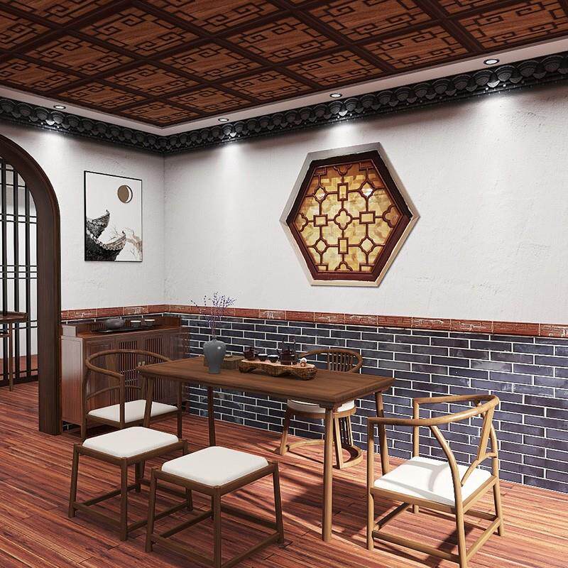 复古中式墙纸古典红墙青砖背景火锅饭店墙布壁纸餐厅包厢背景壁画