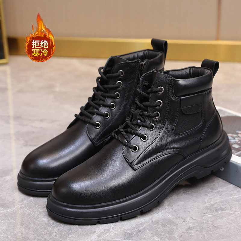 2026冬季新款真皮绑带羊皮毛一体男靴舒适保暖马丁靴休闲男棉鞋