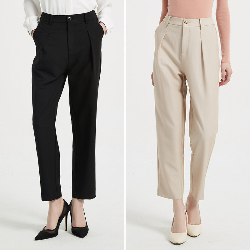 女装裤子2026春季新款宽松高腰显瘦垂感休闲西装裤杏色九分小个子