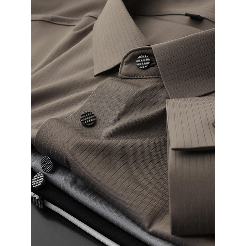 高档品弹力无痕长袖衬衫男春夏季2026商务竖纹免烫抗皱易打理衬衣