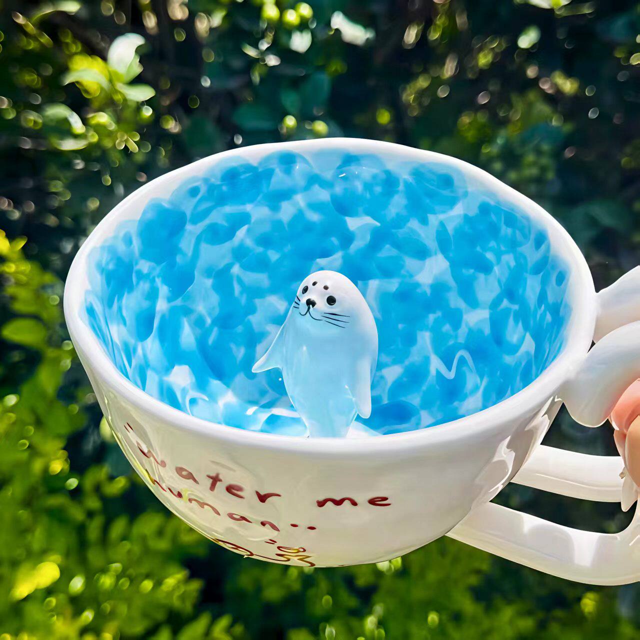 创意可爱小海豹杯子海豹碗夏天水杯陶瓷马克杯绝美咖啡杯高档精致