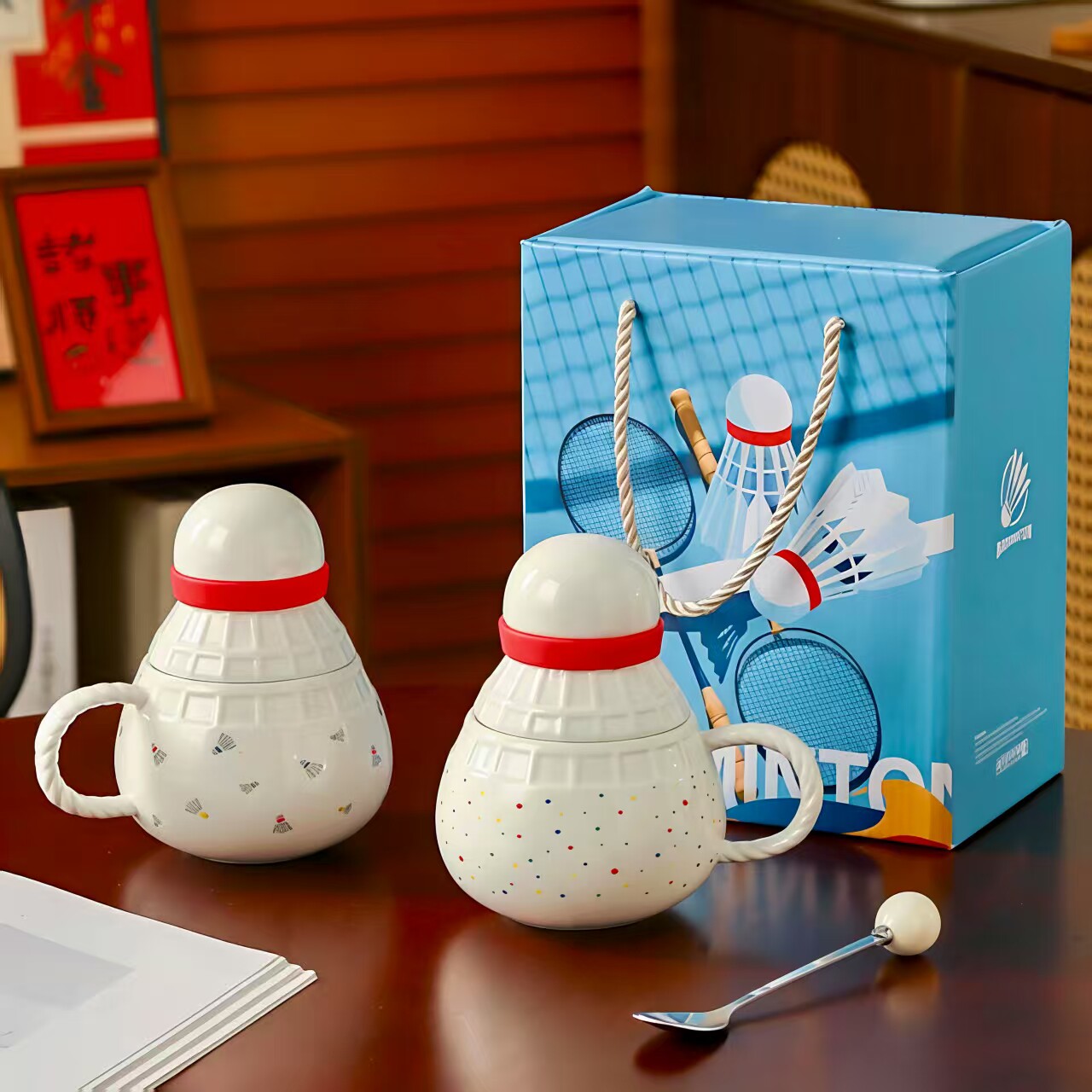 篮球羽毛球周边杯子套装礼盒送人创意生日礼物情侣水杯陶瓷咖啡杯