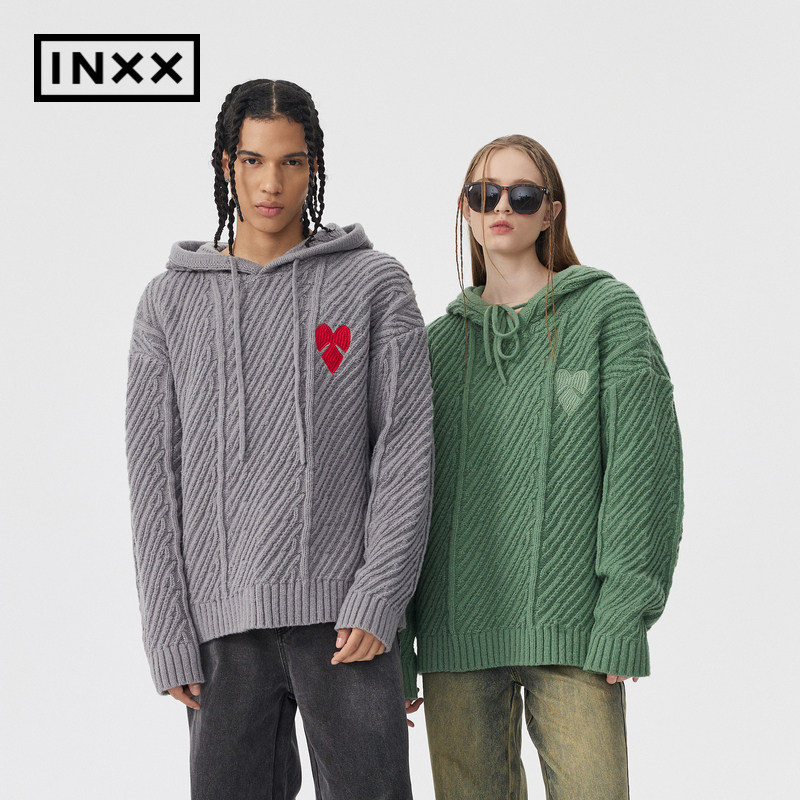 【INXX】APYD秋新品连帽套头纯色针织衫男女同款毛衣APE3060823