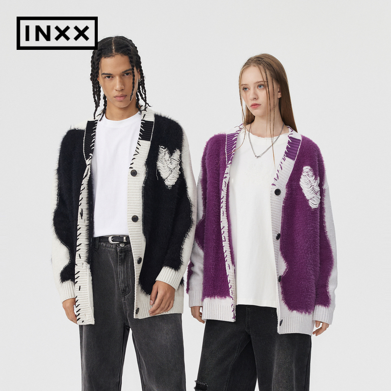 【INXX】APYD潮牌新品爱心提花开衫针织衫男女同款毛衣APE4060857