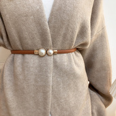 珍珠高级感细腰封女士新款 黑色腰带 毛衣收腰皮带百搭时尚 装 饰西装