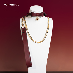 红色真皮复古心形吊坠定制刻字蝴蝶结choker项圈带牵引绳套装