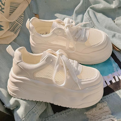 夏季网面透气厚底增高小白鞋女