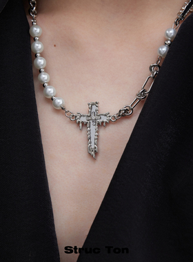 Structon拼接珍珠设计感项链