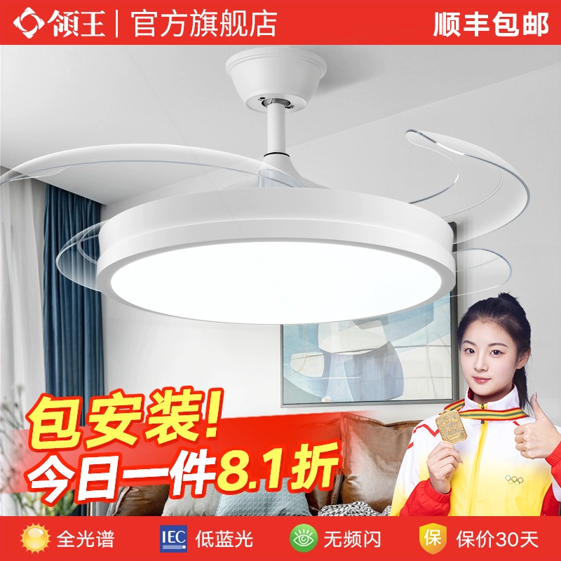 领王隐形吊扇灯客厅家用餐厅卧室约静音变频带风扇一体吊灯现代简