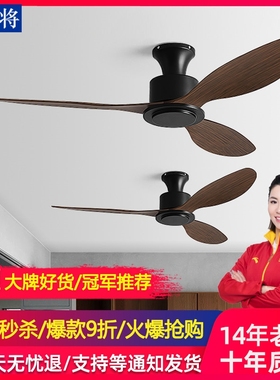 黑色吊扇大风力商用静音变频餐厅吸顶电风扇2025新款客厅家用无灯