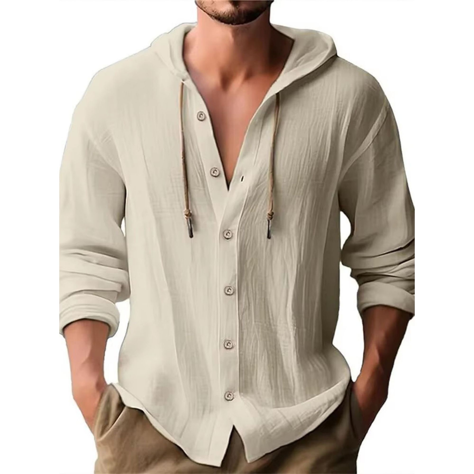 连帽+宽松+长袖+潮牌+棉麻+衬衫