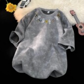 oversize情侣上衣 青少年男款 潮牌高级感美式 高街重磅印花圆领短袖