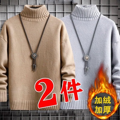 潮牌套头针织高领加绒毛衣