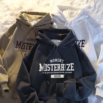 加厚潮牌连帽加绒宽松卫衣男