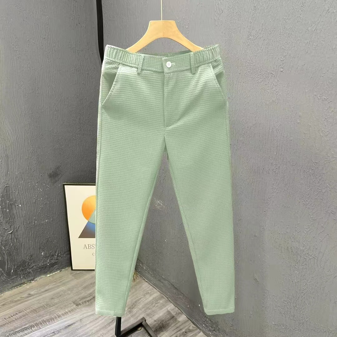 潮牌九分西裤修身小脚休闲西裤