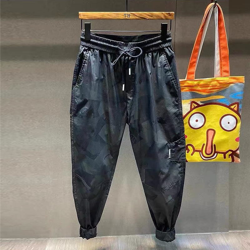 潮长裤宽松工装迷彩束脚速干冰丝