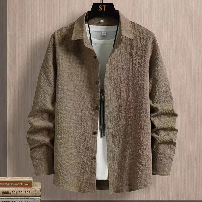 潮牌翻领长袖痞帅宽松衬衫泡泡纱