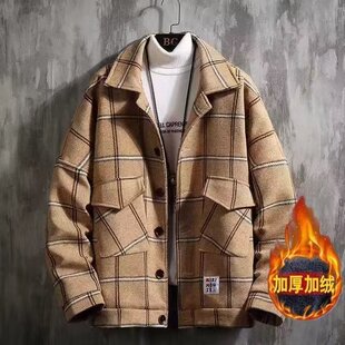 男士冬季外套夹棉加厚呢子夹克秋冬新款保暖衣服男装短款毛呢大衣