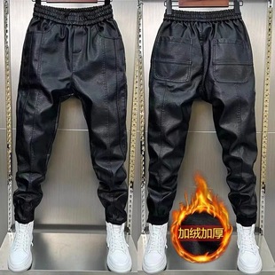 摩托机车骑士代驾外卖骑手皮裤男式款加绒加厚秋冬季保暖防水防风