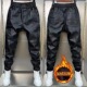 潮牌时尚 拼接束脚裤 秋冬个性 加绒小脚休闲裤 痞帅百搭机车PU皮裤