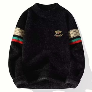 秋冬季 水貂绒半高领毛衣男士 高级感刺绣绒毛衫 打底衫 潮流线衣 修身