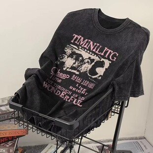 高街潮牌潮流衣服宽松大码 水洗做旧短袖 美式 夏季 重磅体恤 T恤男士