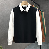 修身 男士 潮流翻领假两件毛衣 春秋季 外穿高级感针织衫 休闲长袖 衬衫