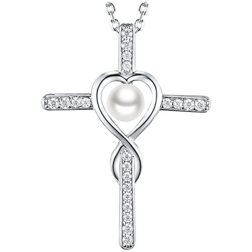 Creative Hollow Cross Love Necklace Imitation Pearl
