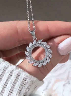Olive Leaf Pendant Copper Ring Necklace Collarbone Chain