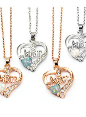 Mom Love-shaped Opal Necklace Silver Mother Birthday Gift