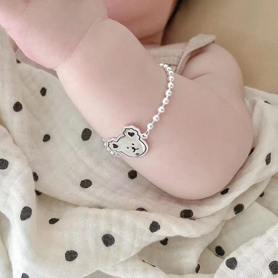日系设计师topwhit儿童手链s9银小熊宝宝款可爱圆珠手串小孩防走
